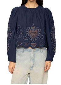 SEA Jeanetta Long Sleeve Top in navy - women's blouse