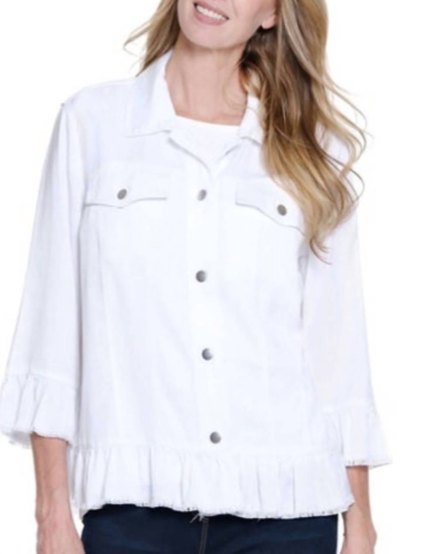 Multiples - 3/4 Sleeve Ruffle Hem Jean Jacket