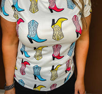 Nylon Apparel Cowgirl Boot Tee in white - women's t-shirt - detail view
