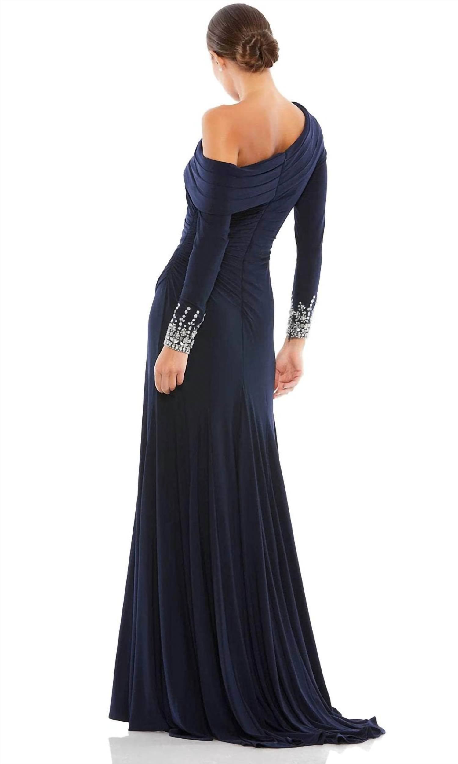 MAC DUGGAL Asymmetrical Neckline Formal Dress in midnight - women's dress - alternate view
