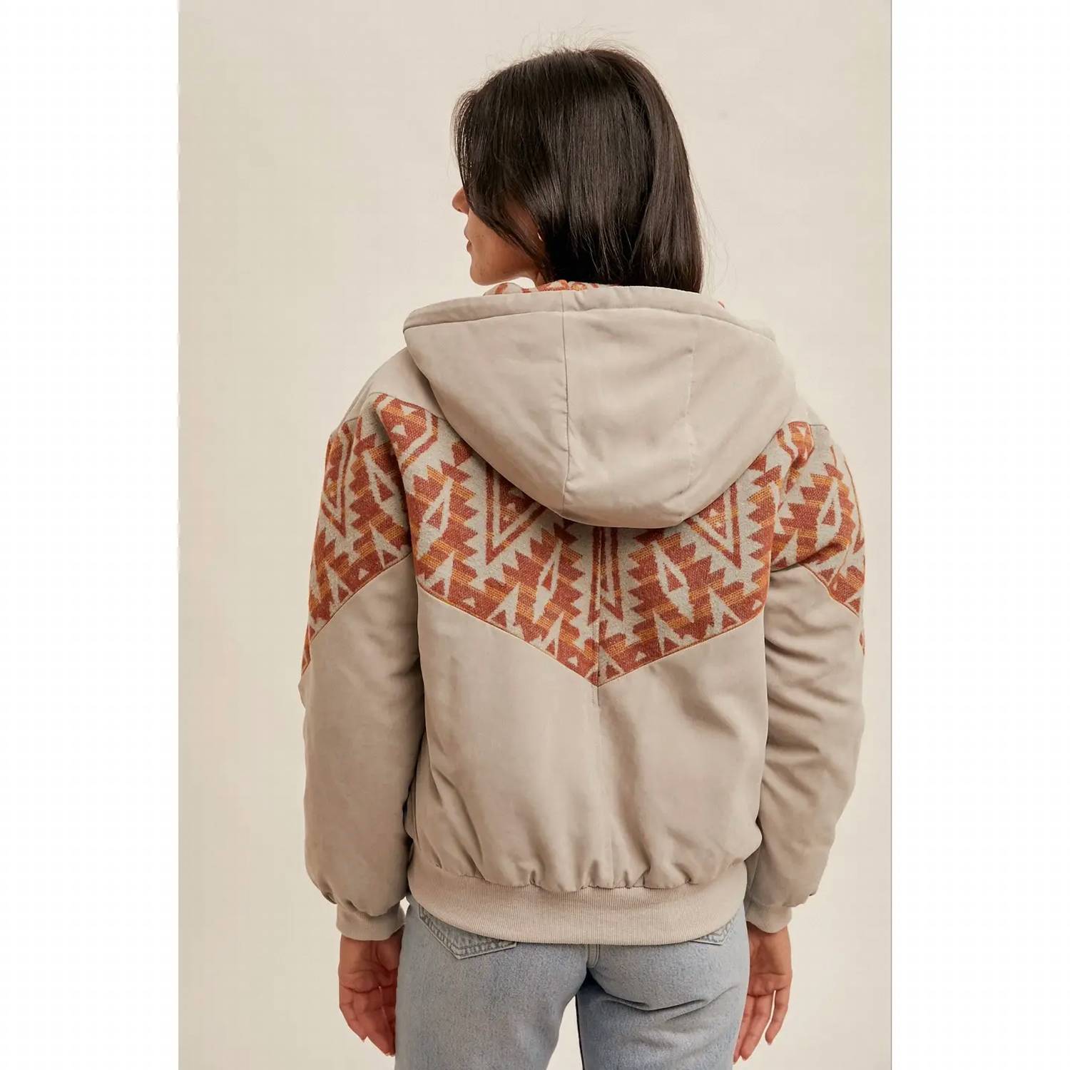 Hem & Thread - Aztec Contrast Zipper Hoodie Jacket