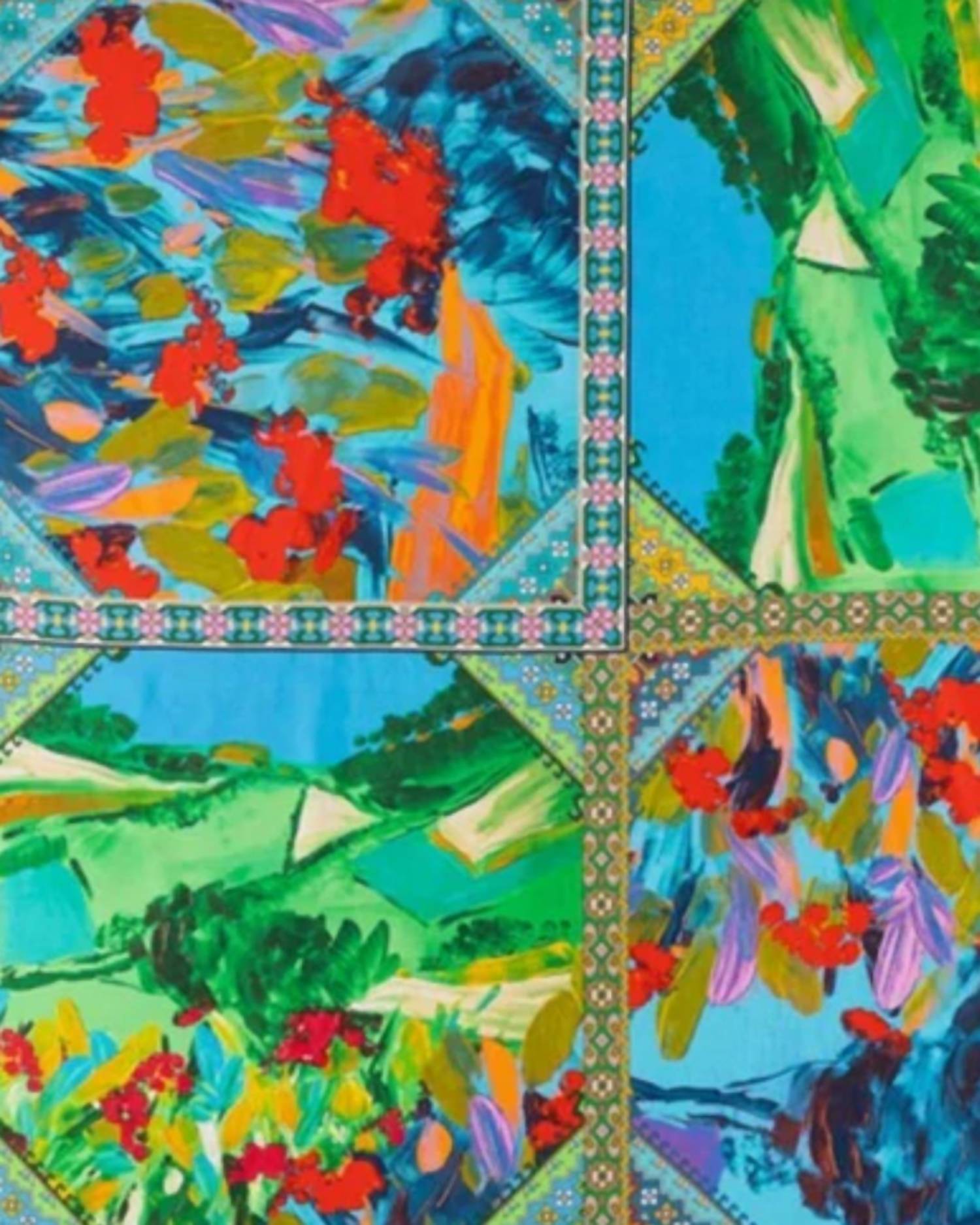 Johnny Was Women's Torenia Silk Scarf in green - women's scarf - detail view