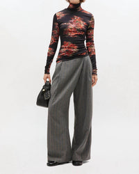 GANNI Floral Printed Jersey Turtleneck in black - women's long sleeve top