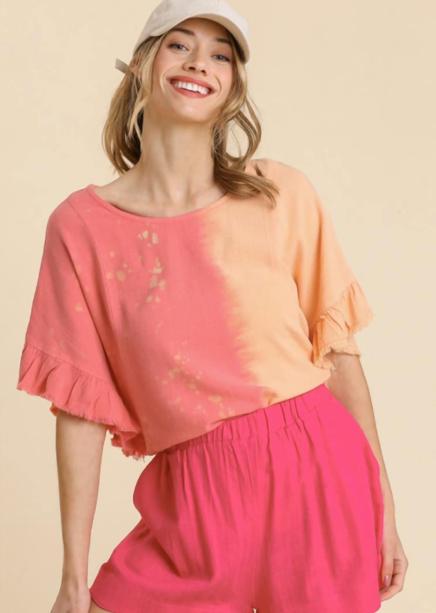 Umgee - Dip-dye Linen Blend Top