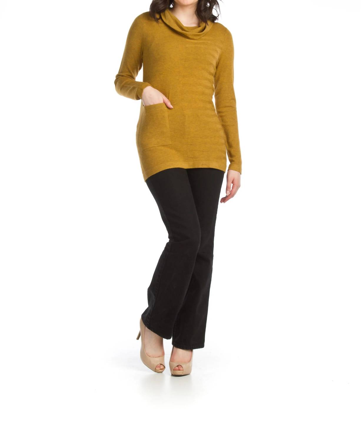 Papillon - Knit Cowl Neck Sweater With Horizontal Rib
