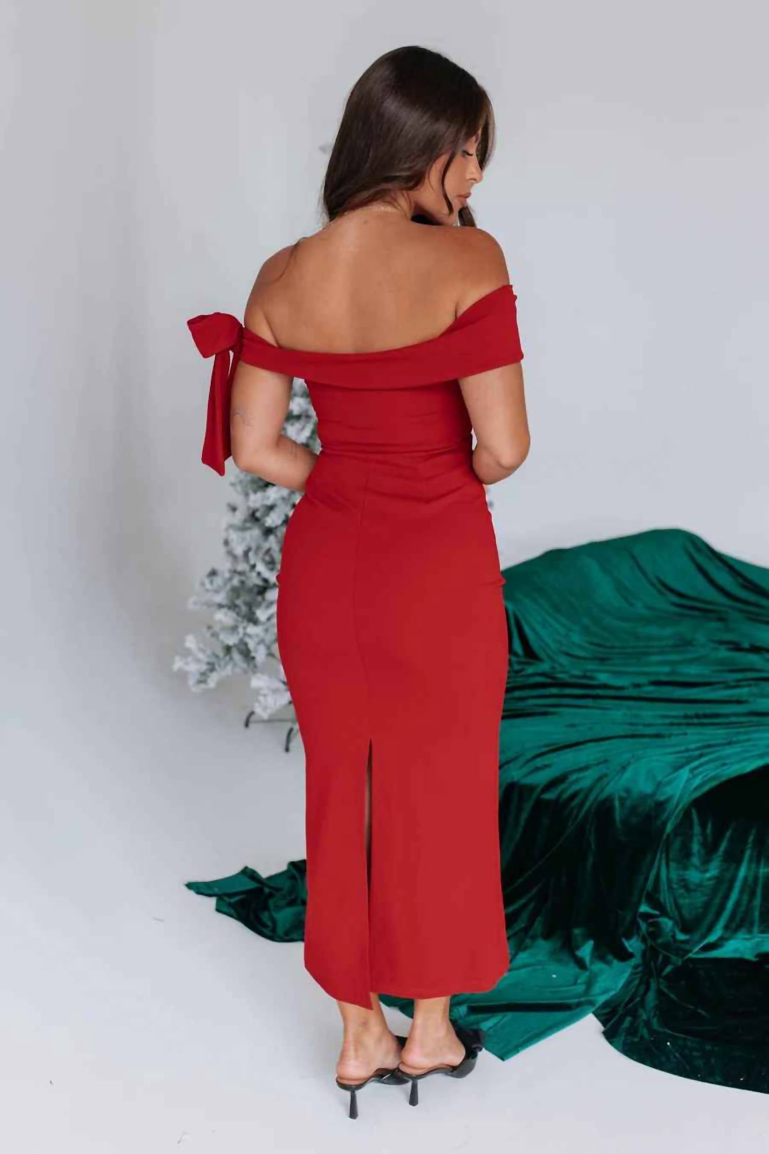 One and Only Collective Off Should Midi Dress in red - women's dress - detail view