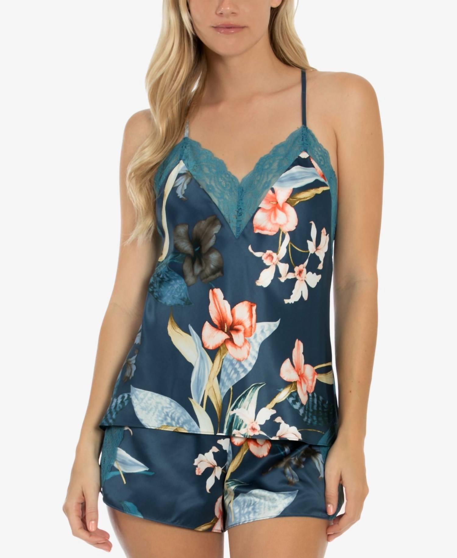 Linea Donatella - Tropical Print Satin Cami & Tap Shorts Lingerie Set