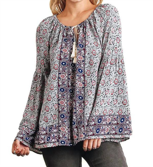 Umgee - Floral Tassel Tie Peasant Top