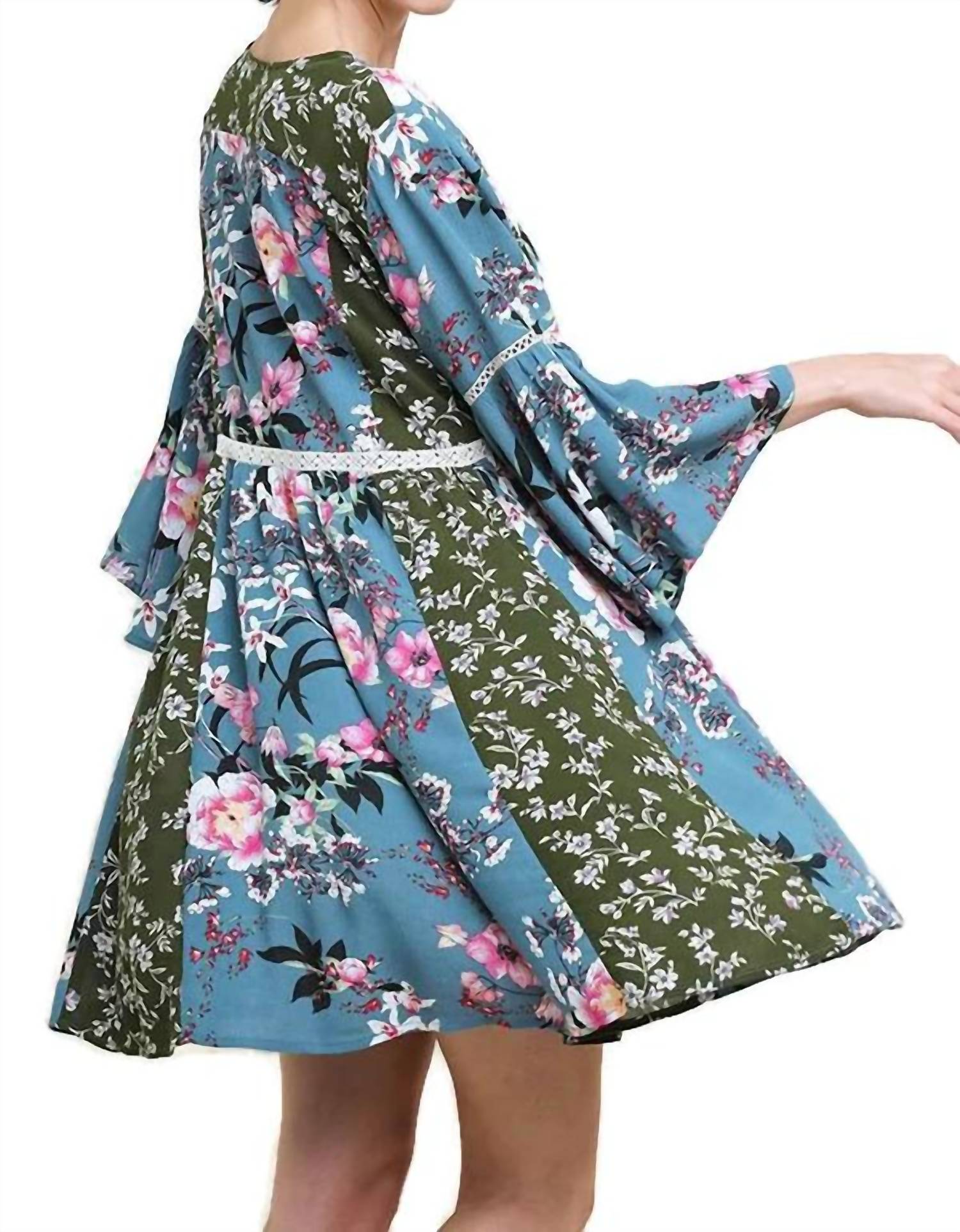 Umgee - Multi Floral Bell Sleeve Mini Dress