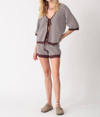 Electric & Rose Lace Up Sweater in cocoa ivory - women's sweater