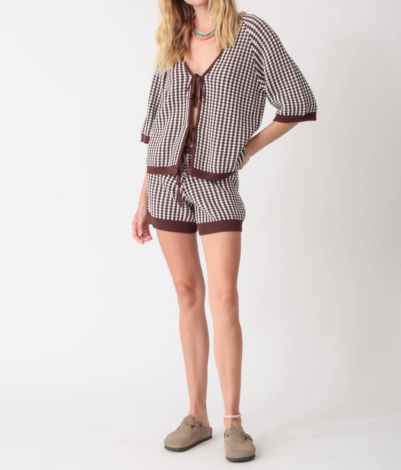 Electric & Rose Lace Up Sweater in cocoa ivory - women's sweater