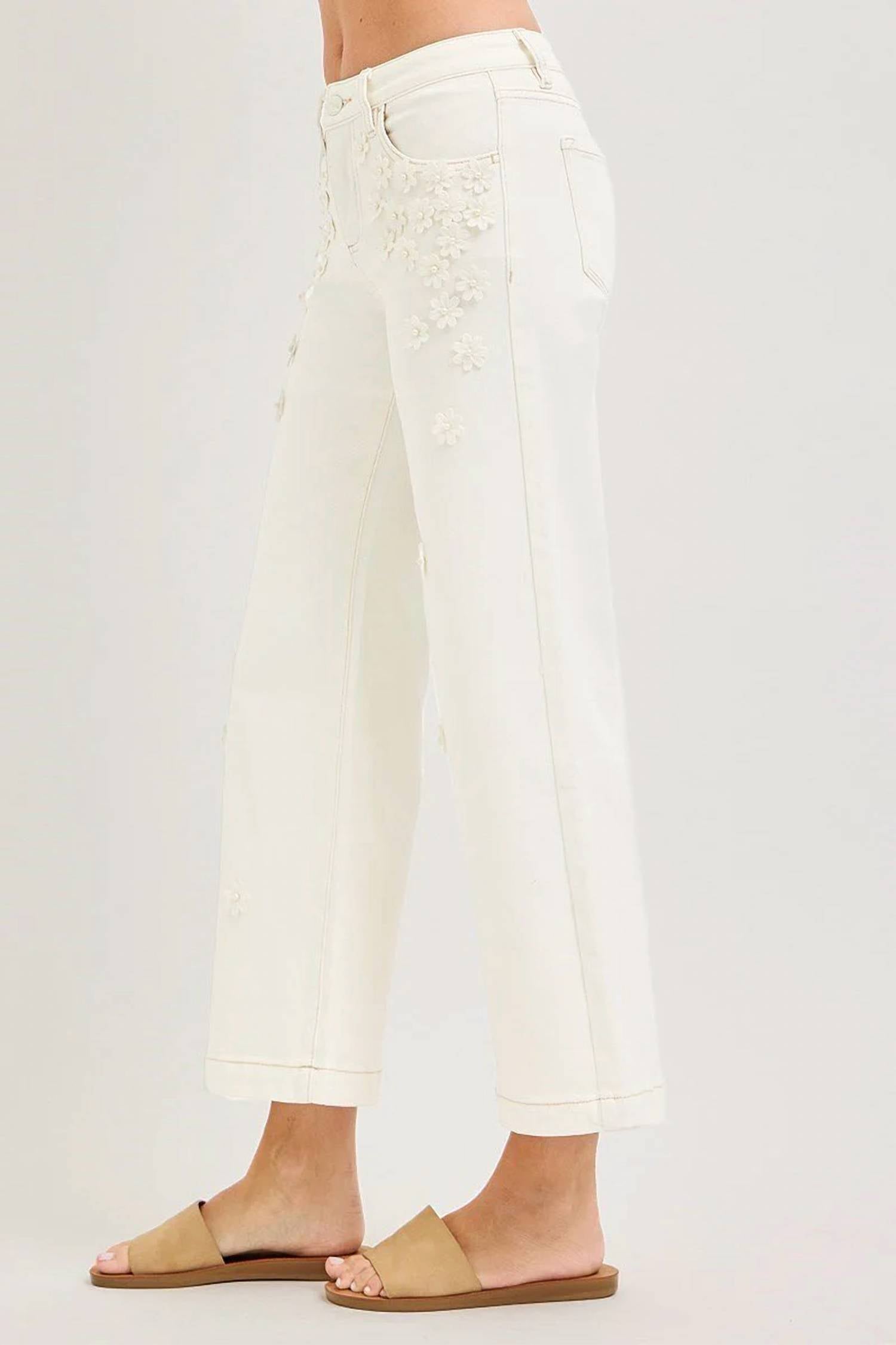 Risen - Mackie Mid Rise Flower Crop Jeans