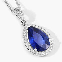 Diana M Jewels Women's Pear Natural Ceylon Blue Sapphire Pendant Necklace (2.99 Ct) - Signature in 18k white gold - women's jewelry - detail view
