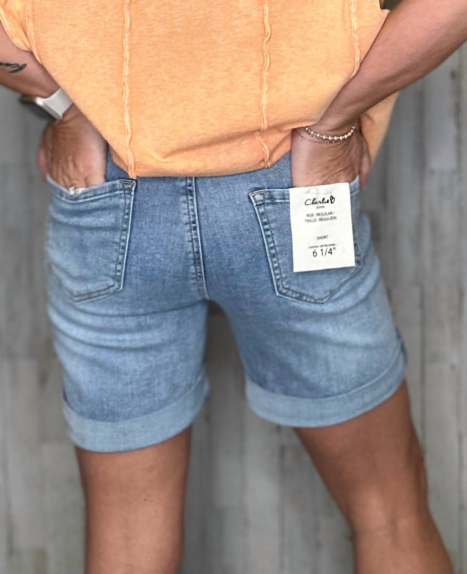 CHARLIE B Woodstock Denim Stretch Shorts in blue - women's shorts - alternate view