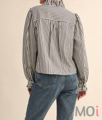 &Merci - Striped Ruffle Button Down Shirt