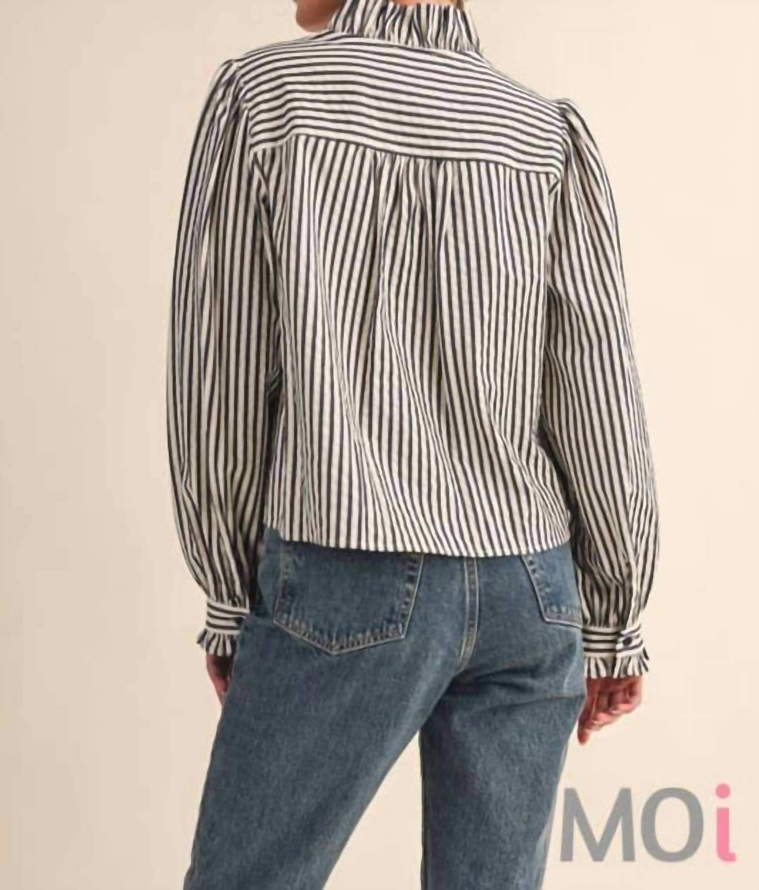 &Merci - Striped Ruffle Button Down Shirt