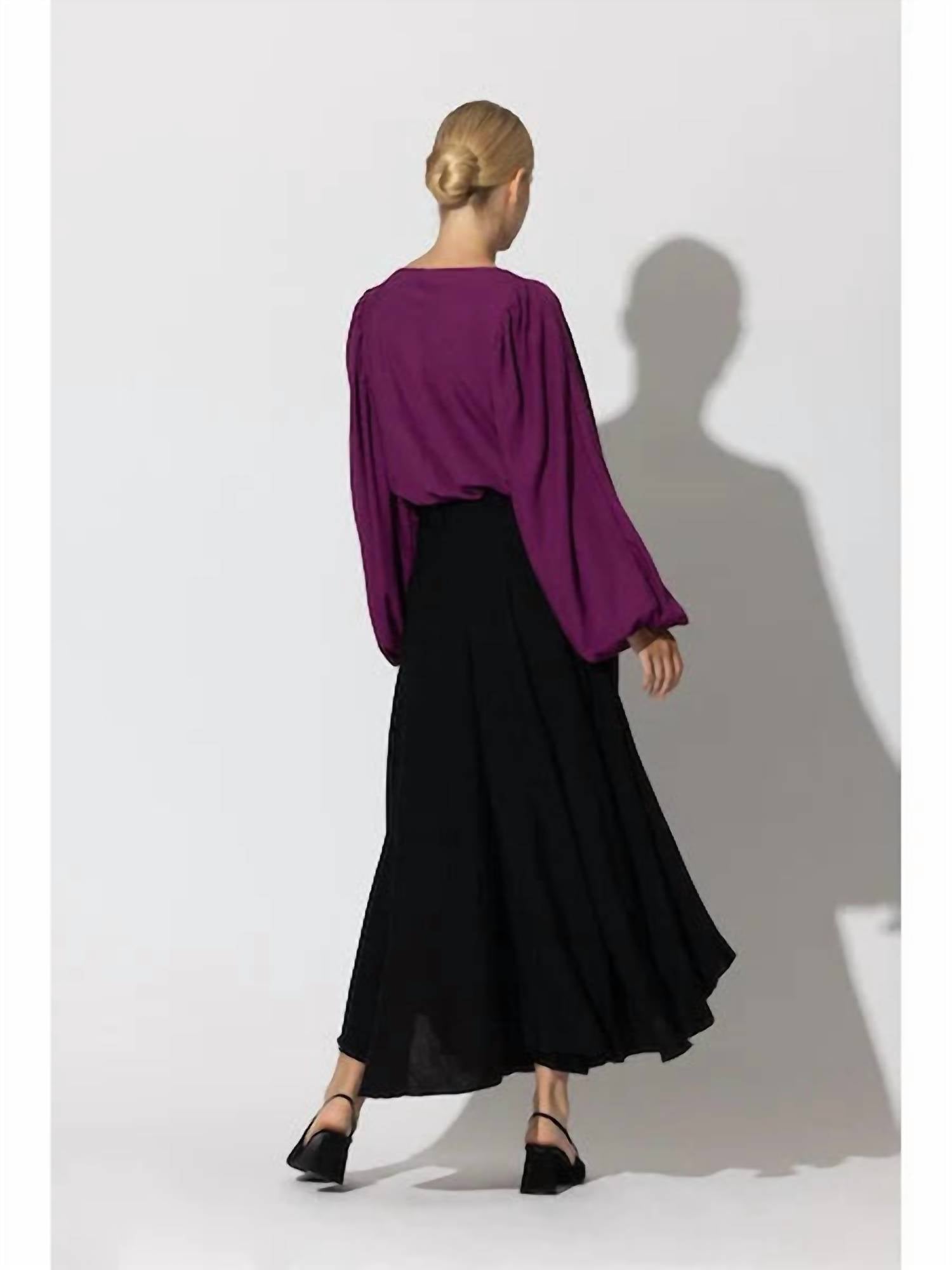 LUSANA Heidi Long Sleeve Blouse in berry - women's blouse - alternate view