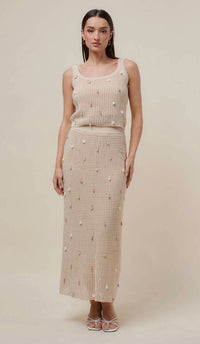 Able - Katherine Seashell Embellished Crochet Knit Midi Skirt & Tank Set