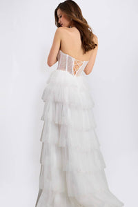 JOVANI Strapless Tiered Maxi Dress With Sequin Corset Bodice in off white - women's dress - alternate view