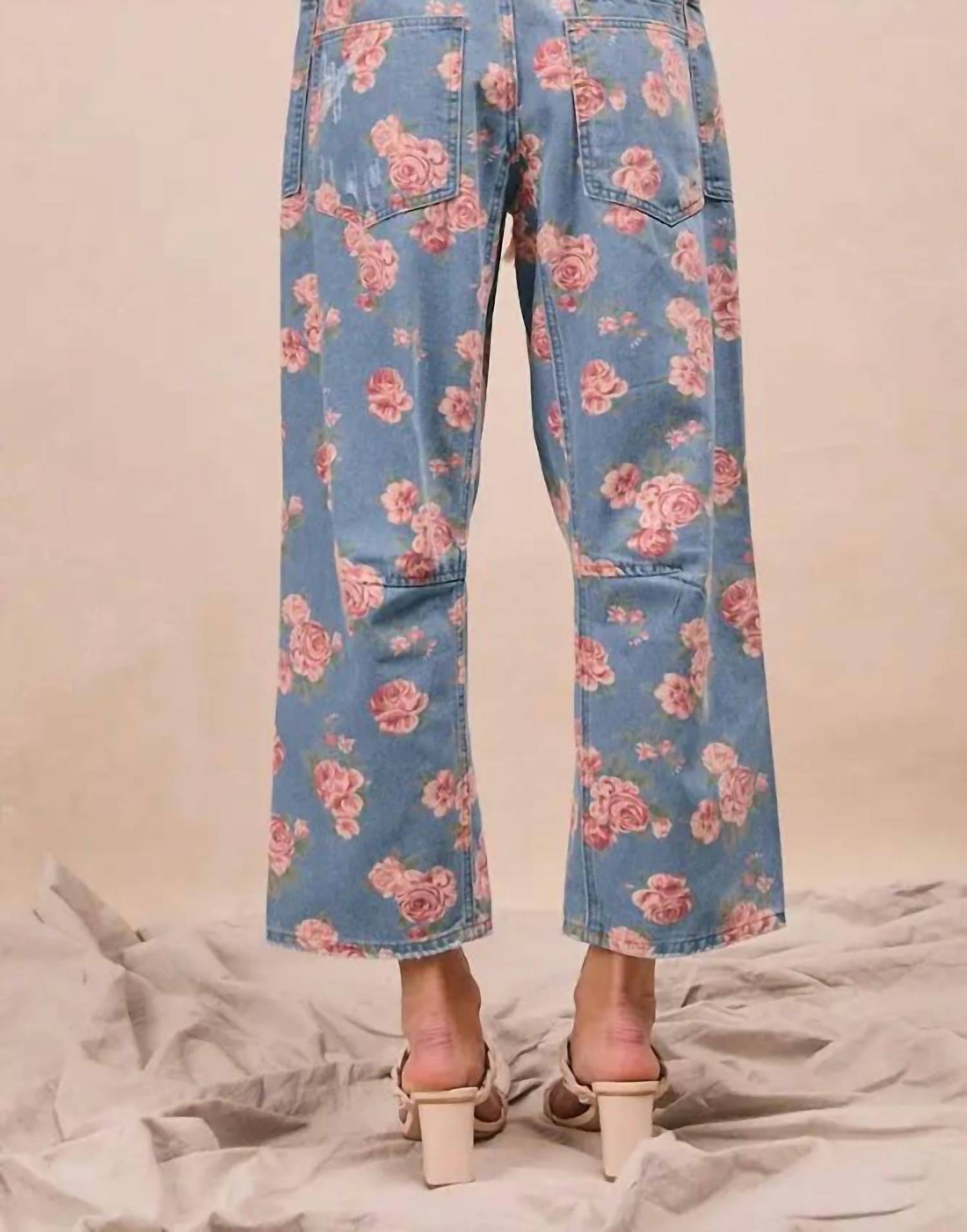 Vanilla Monkey - Women's Braided Waist Belt Patch Pocket Floral Denim Pants