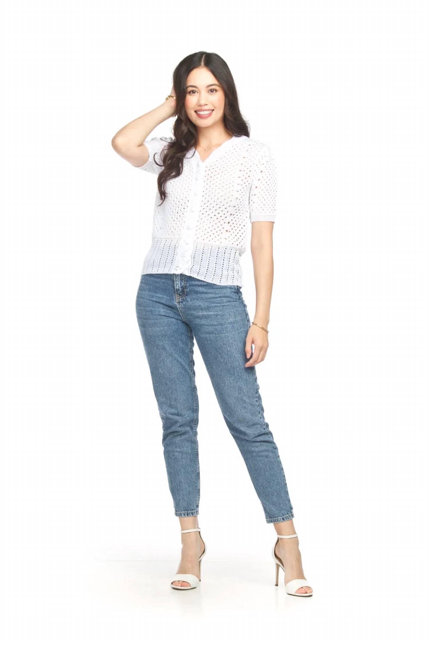 Papillon - Short Sleeve Crochet Crop Sweater