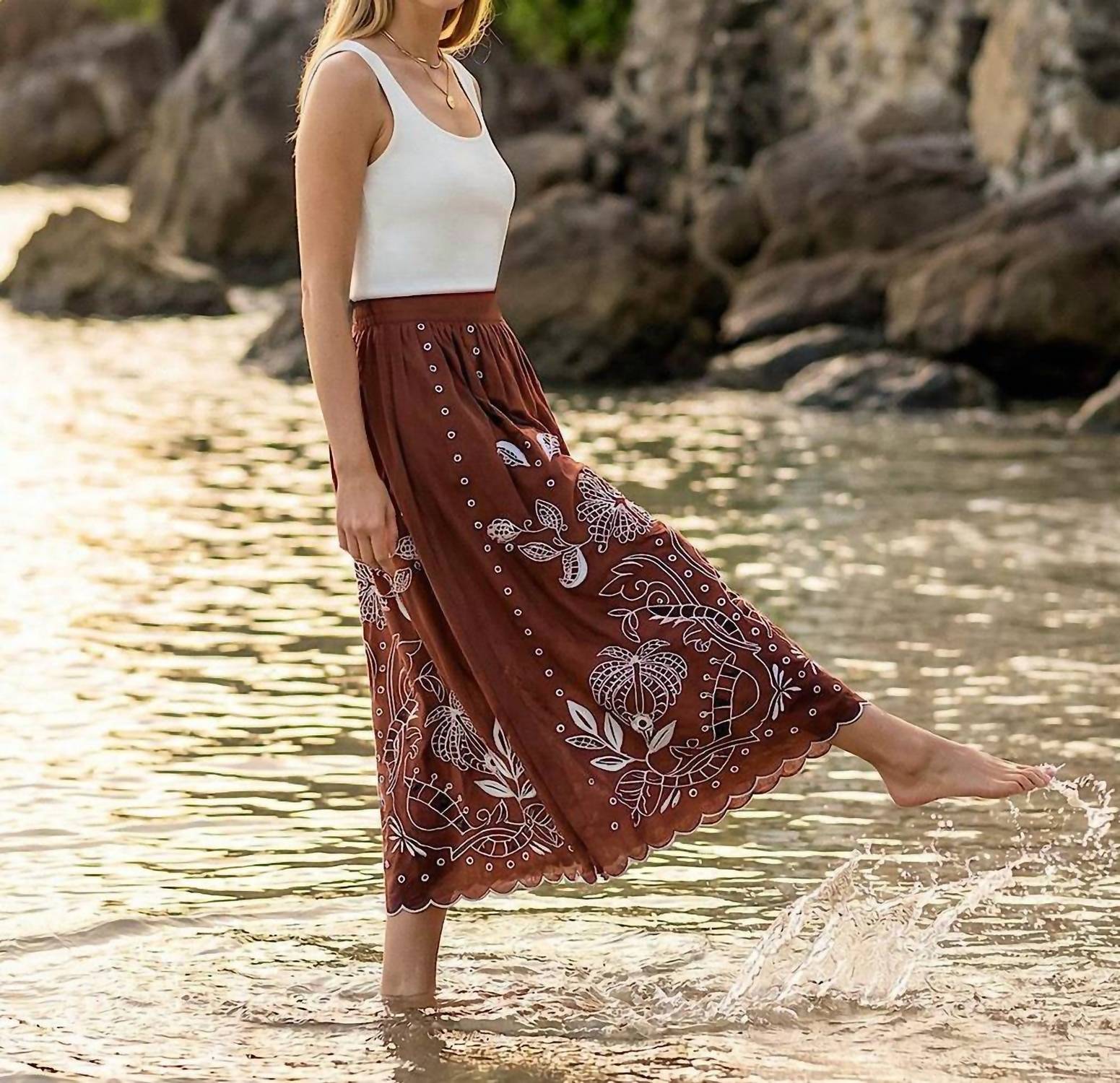 Karen Kane - Cut-Out Embroidery Midi Skirt