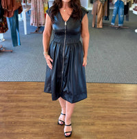 Astrid - Victoria Faux Leather Zip Front Midi Dress