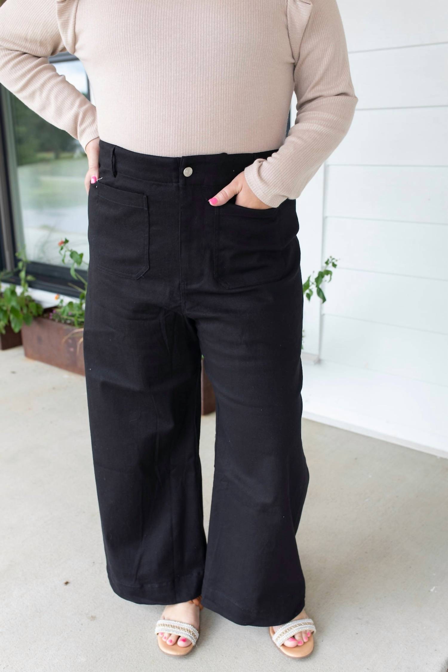 ee:some Cotton Blend Wide Leg Pants - Plus in black - women's pants