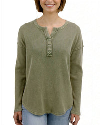 Grace And Lace - Mineral Washed Waffle Henley Sweater
