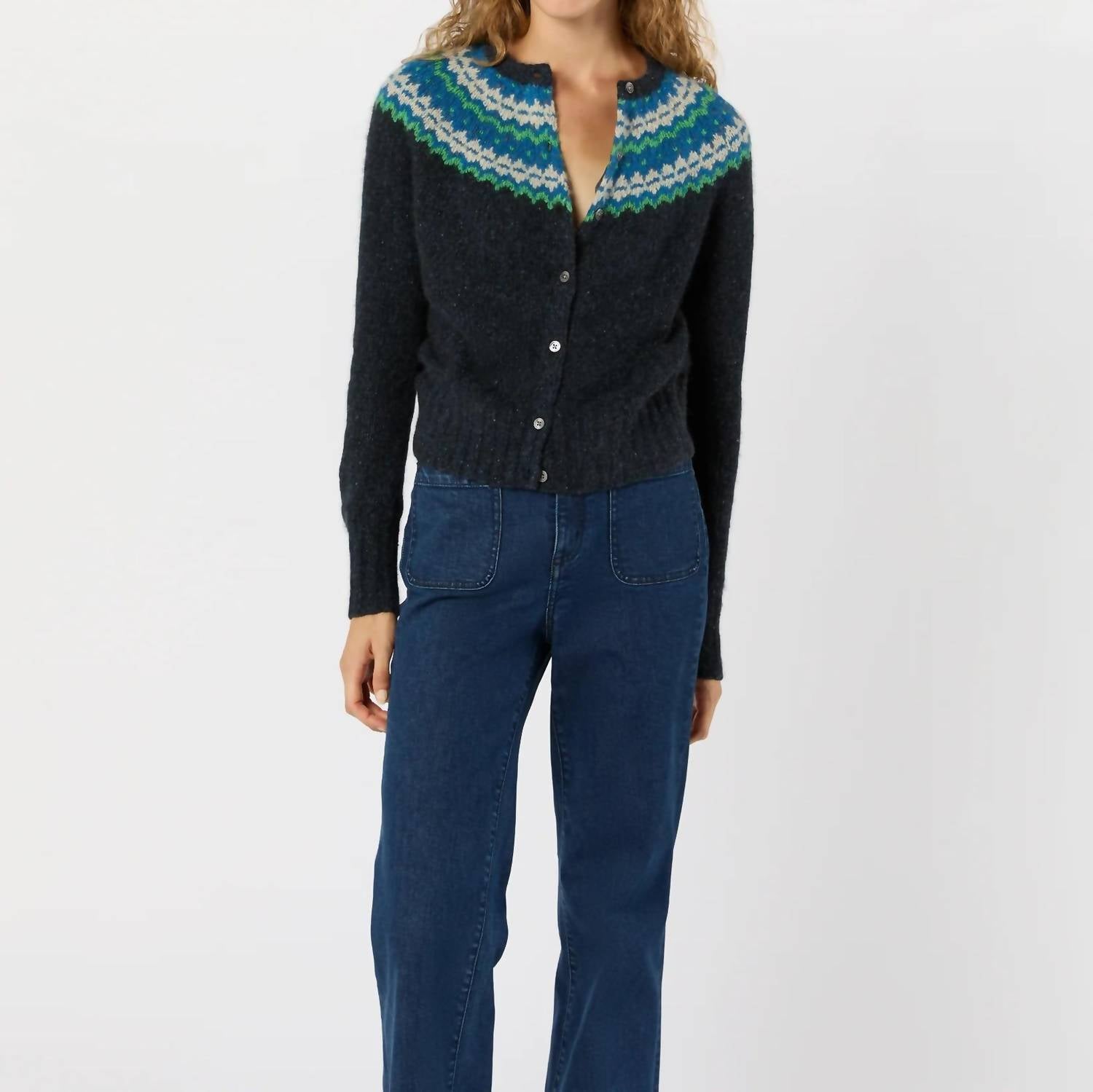 Ann Mashburn Marge Fair Isle Cardigan in indigo donegal multi - women's cardigan