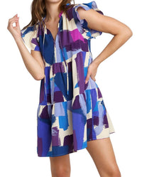 Umgee - Brushstroke Smocked Flutter Sleeve Dress