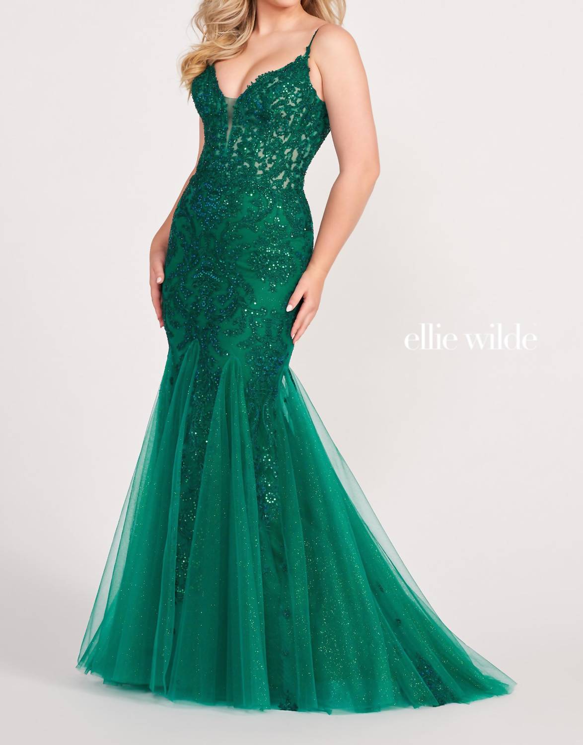 Ellie Wilde - V-neck Trumpet Prom Dress
