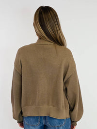 ee:some Bubble Sleeve Open Front Cardigan in mocha - women's cardigan - detail view