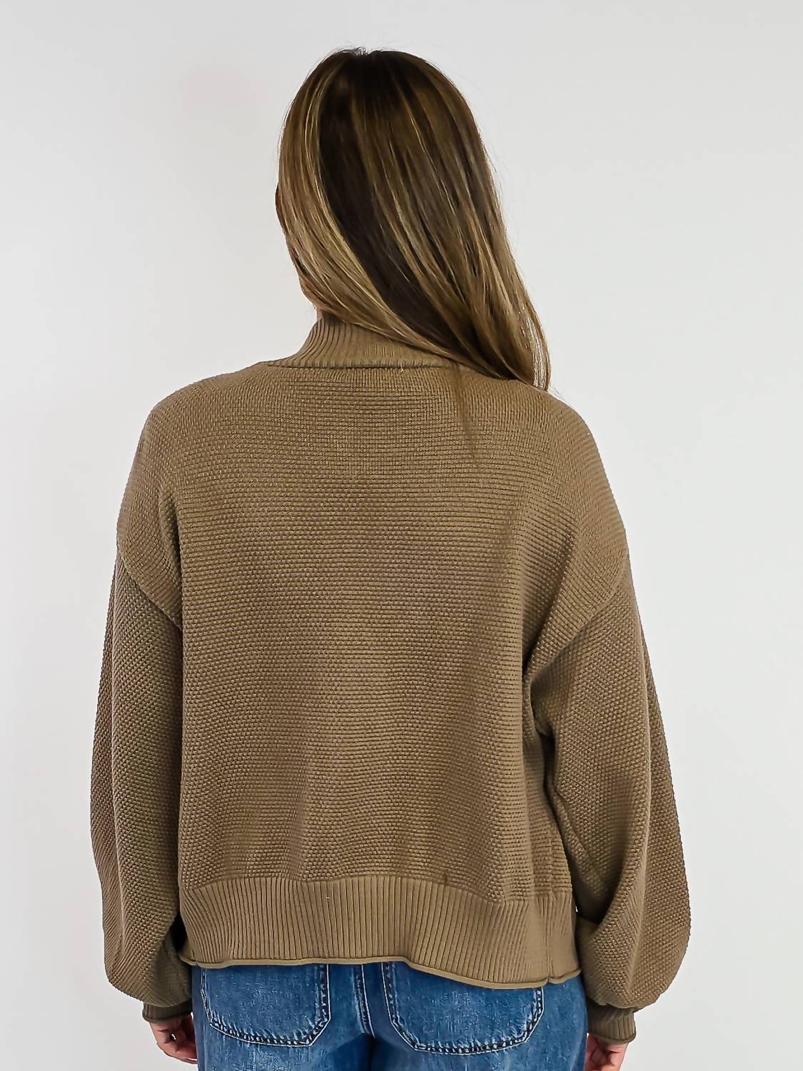 ee:some Bubble Sleeve Open Front Cardigan in mocha - women's cardigan - detail view