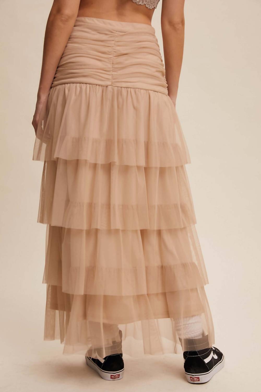 Listicle - Women's Cinched & Tiered High Waist Tulle Maxi Skirt
