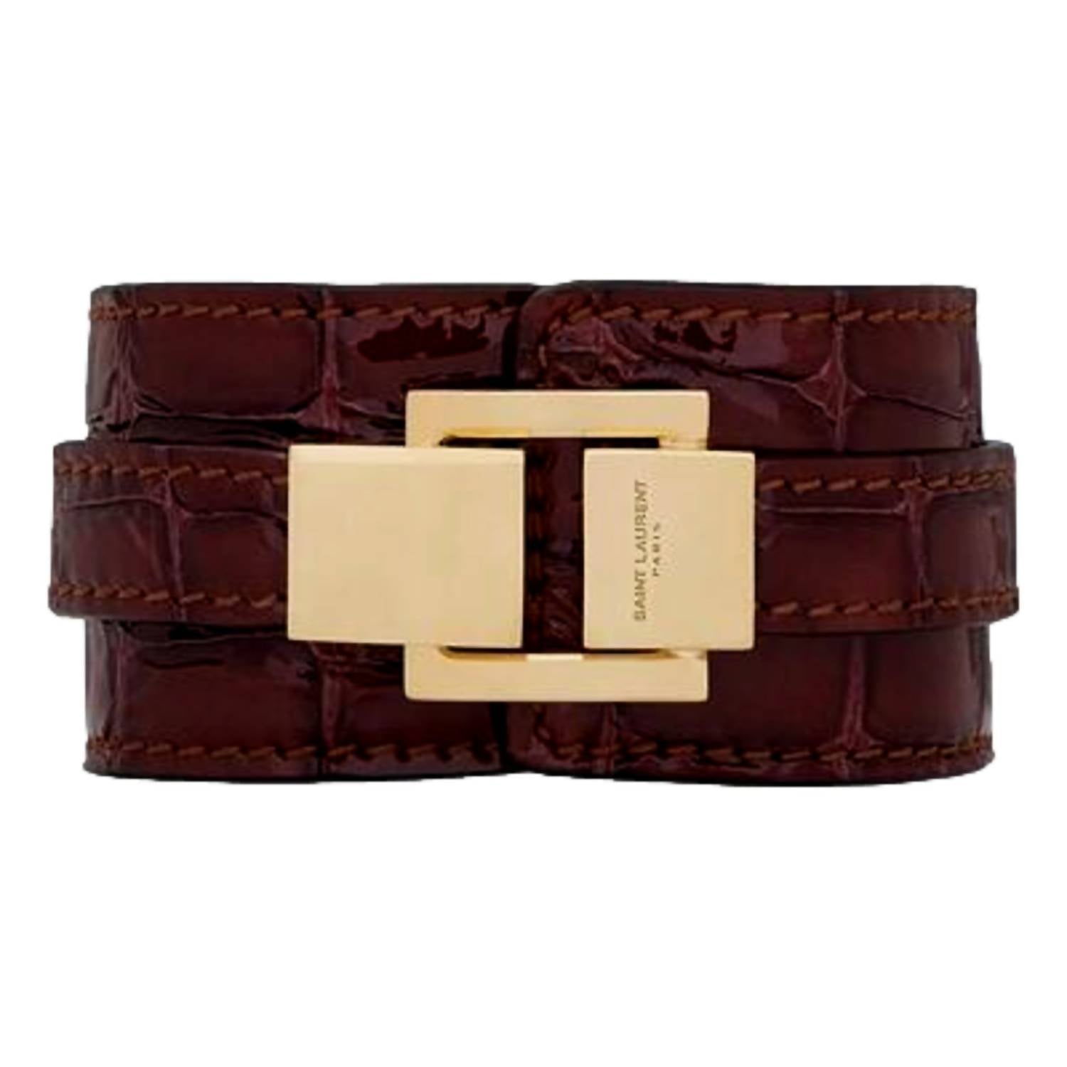 Saint Laurent - Women's Le Carre Croc Embossed Leather Double Wrap Bracelet