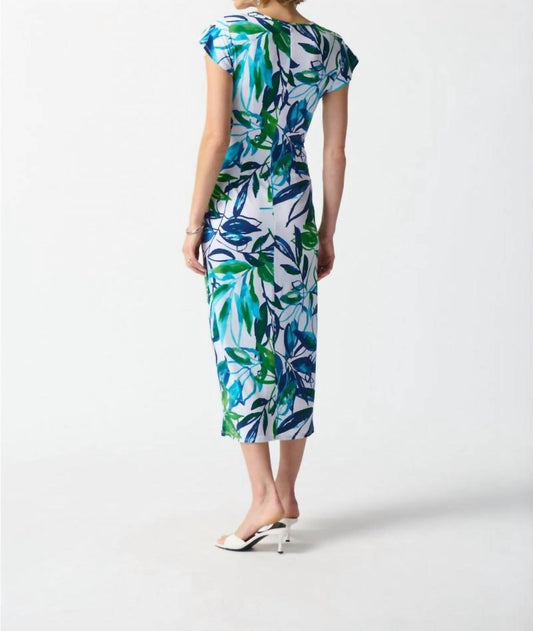 Joseph Ribkoff - Tropical Print Faux Wrap Midi Sheath Dress