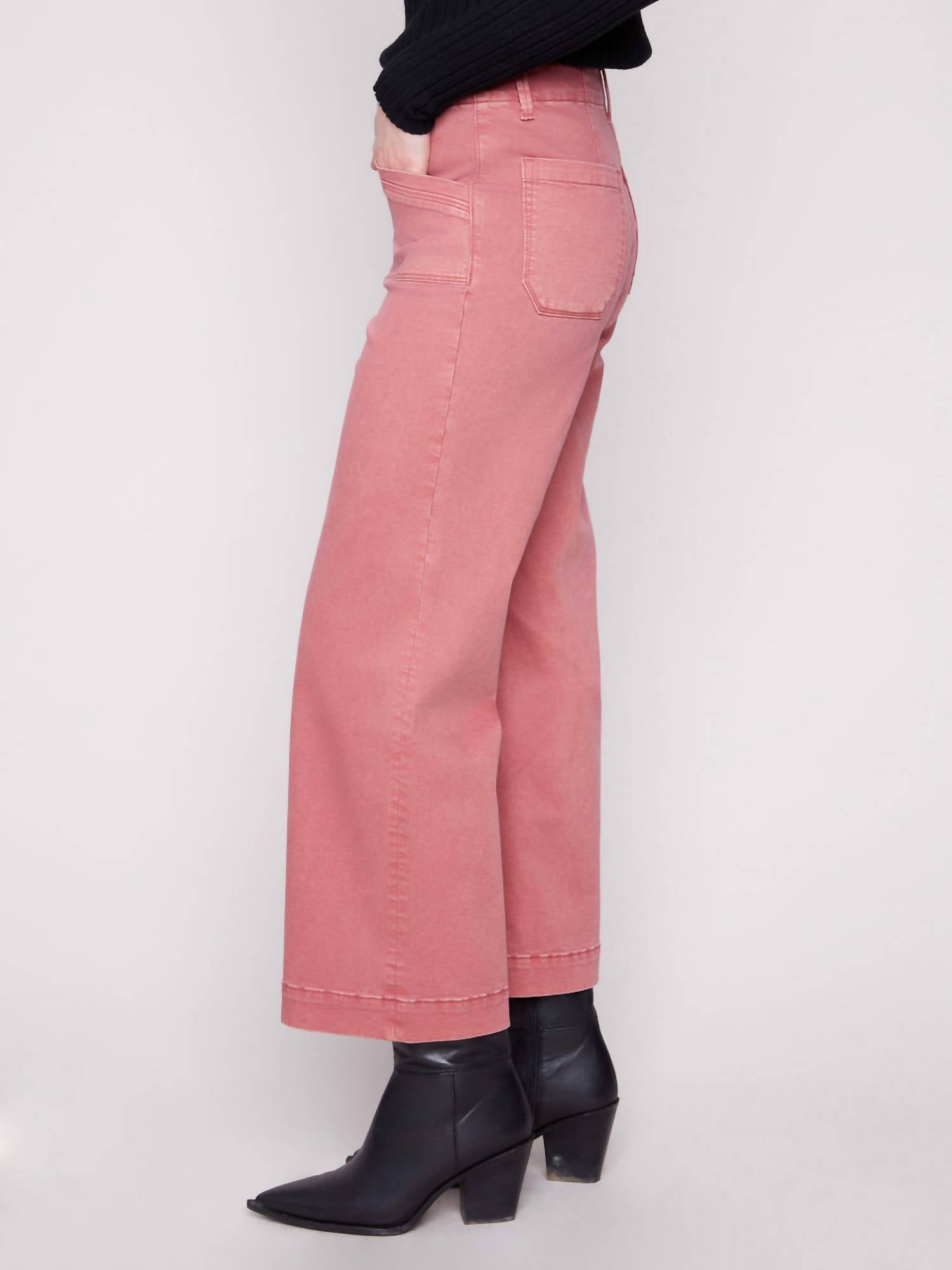 Charlie B - Cropped Wide Leg Stretch Twill Pants