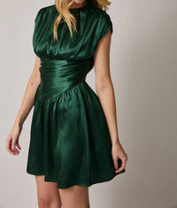 Le Lis - Round Neck Sleeveless Satin Ruched Fit And Flare Mini Dress
