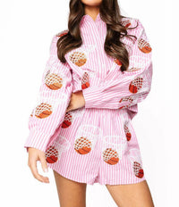 Queen Of Sparkles - Stripe Basketball Hoop Button Up Top