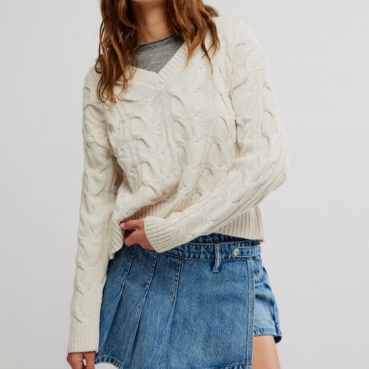 Free People - Washed Cable V Sweater