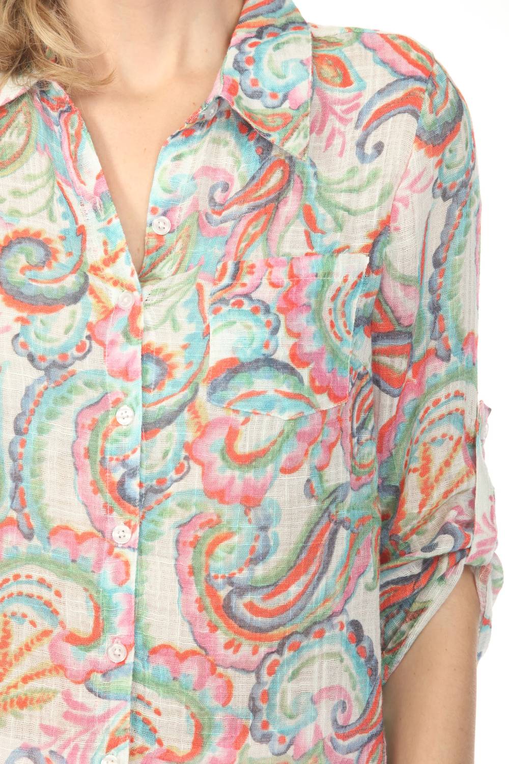 Charlie B - Printed Cotton Roll-up Sleeve Blouse