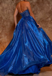 Rachel Allan - Plunging V-neck Shimmer Ball Gown