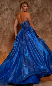 Rachel Allan - Plunging V-neck Shimmer Ball Gown