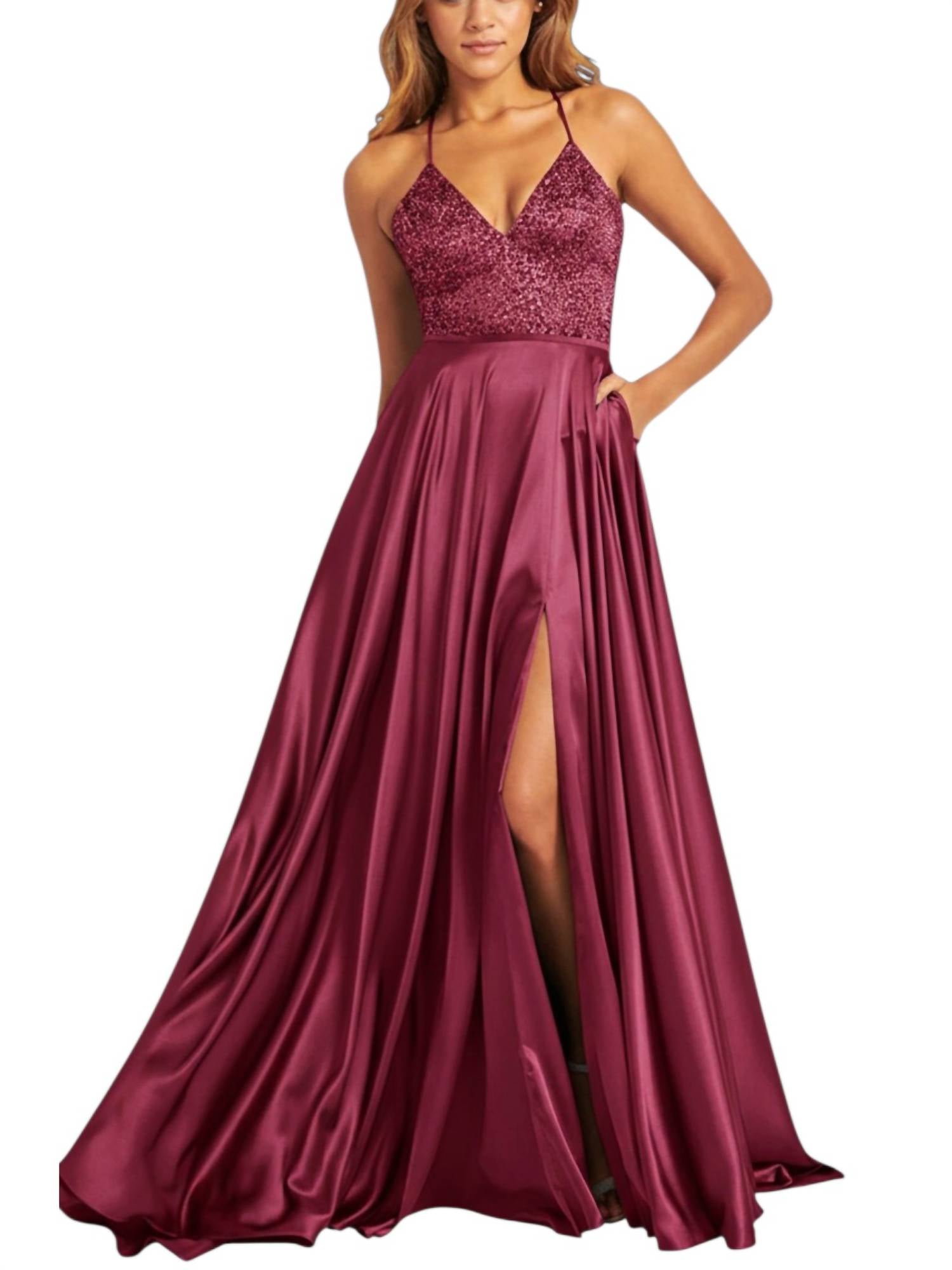 FAVIANA Charmeuse Sleeveless A-line Prom Gown in raspberry - women's dress