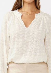 Lovestitch - Embroidered Floral Eyelet Long Sleeve Blouse