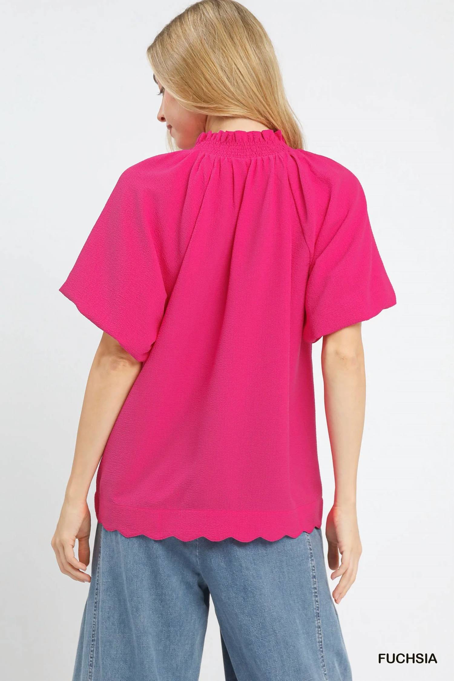 Umgee - Scalloped Hem Textured Blouse