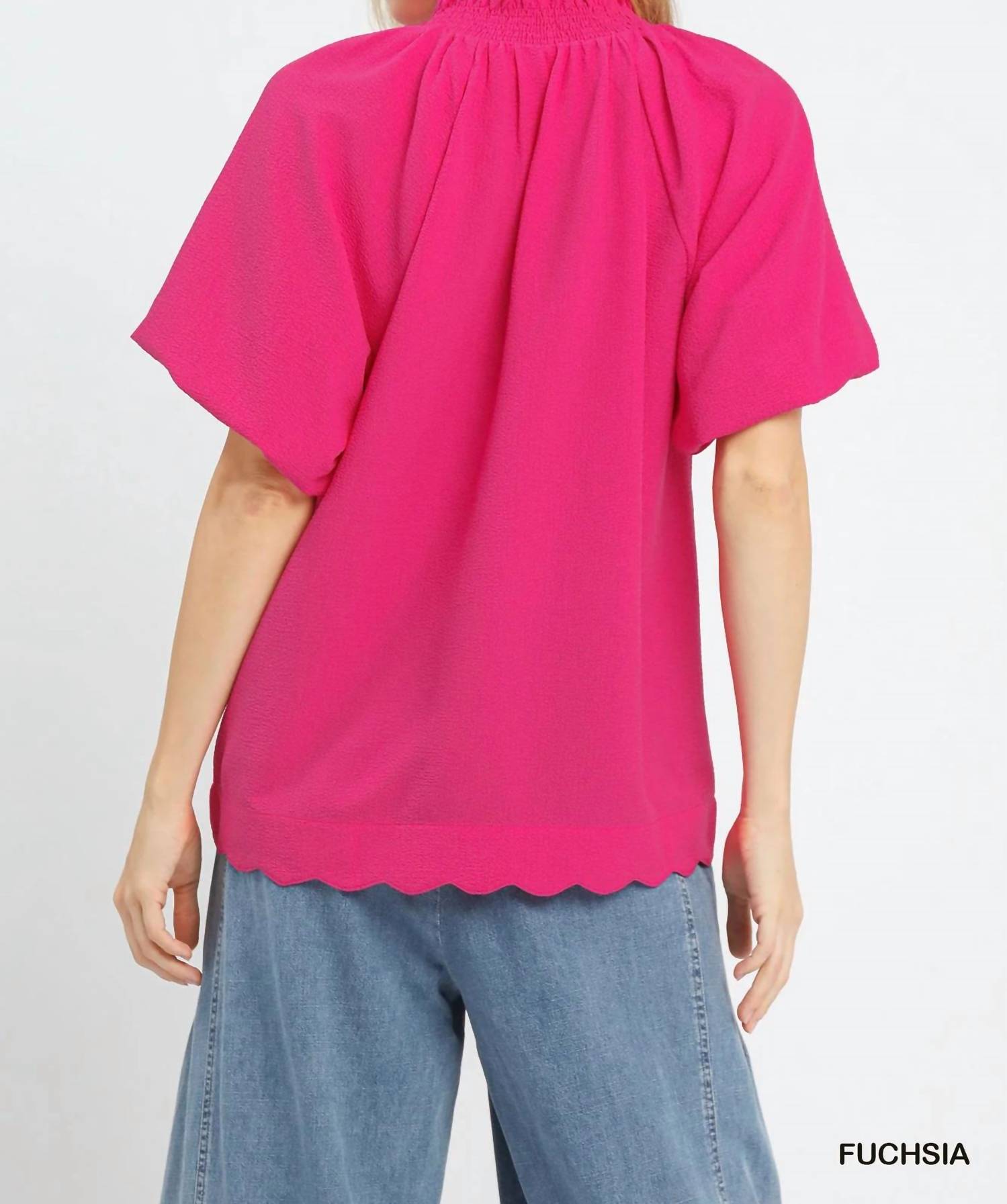 Umgee - Scalloped Hem Textured Blouse