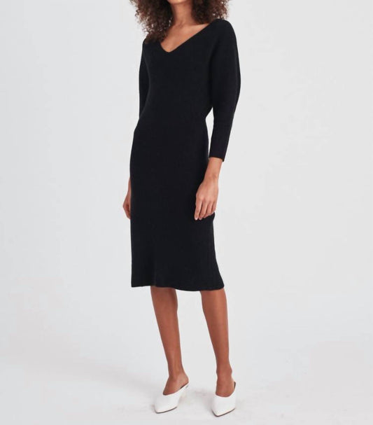 CASHMERE RIBBED V NECK DRESS