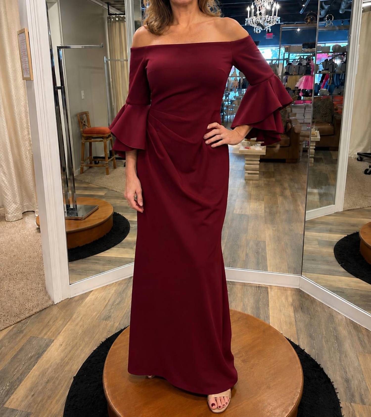 Jovani - Off The Shoulder Bell Sleeves Dress